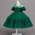 thumbnail image 6 of IFNWSV Girls Dresses Kids Solid Color Short Sleeve Dress Princess Dress for Green 3-4Years, 6 of 6