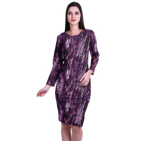 Moomaya Printed Full Sleeve Bodycon Dress for Women Scoop Neck Side Slit Casual Clothing