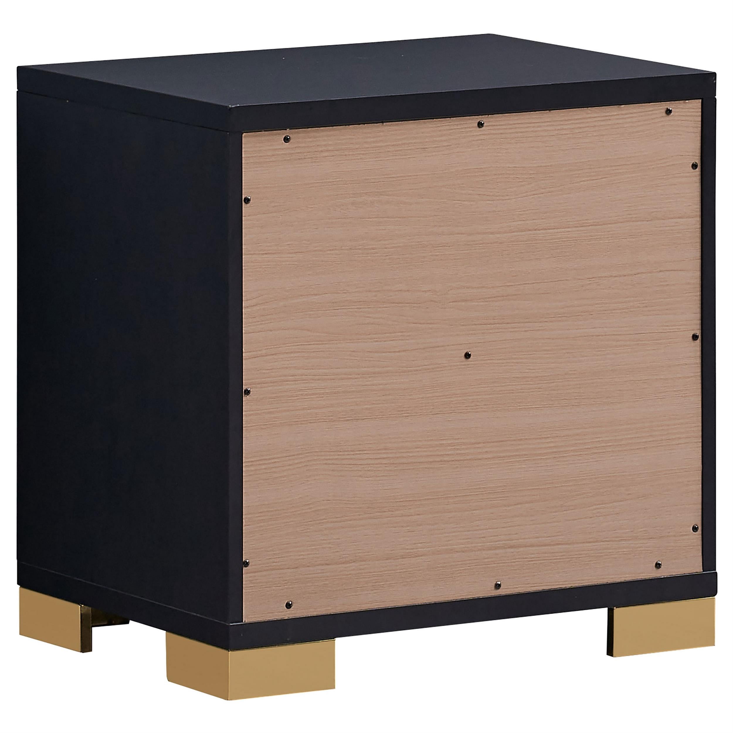Dex 22 Inch Nightstand- 2 Drawers with Long Vertical Gold Handles- Black