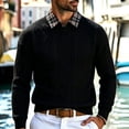 thumbnail image 2 of Plaid Collar Textured Jacquard Knit Polo Shirt for Men, V Neck Long Sleeve Buttonless Vintage Casual Sweater Black, 2 of 9