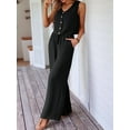 thumbnail image 2 of Women'S Two-Piece 2025 Sleeveless Button Top Casual Pocket Wide-Leg Pants Set Black XL, 2 of 5