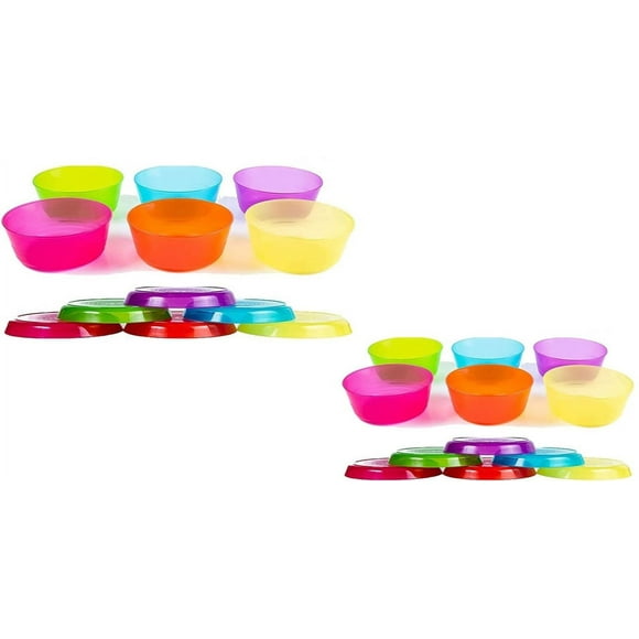 Cuddly Hippo Kids Plastic Dinnerware Set of 24 Multi Color Plates and Bowls - Reusable, BPA-Free, Dishwasher Safe and Microwaveable