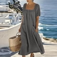 thumbnail image 6 of Ruimatai Women's Square Neck Gathered Short Sleeve Half-Button Loose Fit Casual Maxi Dresses with Pockets for Women Beach & Vacation Wear, 6 of 8