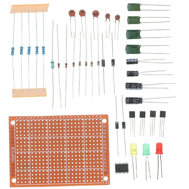 Kit básico de electrónica para principiantes con arnés de cableado para placa de pruebas y componentes de aprendizaje interactivos para proyectos de bricolaje y experimentación electrónica.