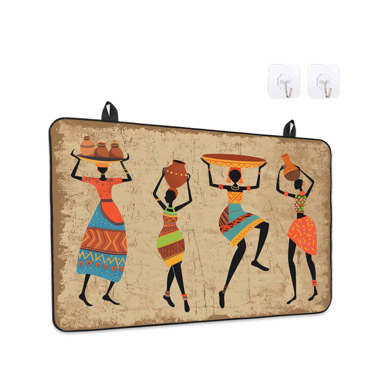 Brown Boho Stove Top Cover for Electric Stove, Heat-proof & Non Slip Glass Top Stove Cover Protector, Farmhouse Vintage Ethnic African Women Kitchen Flat Cooktop Rubber Mat 24x21 Inches