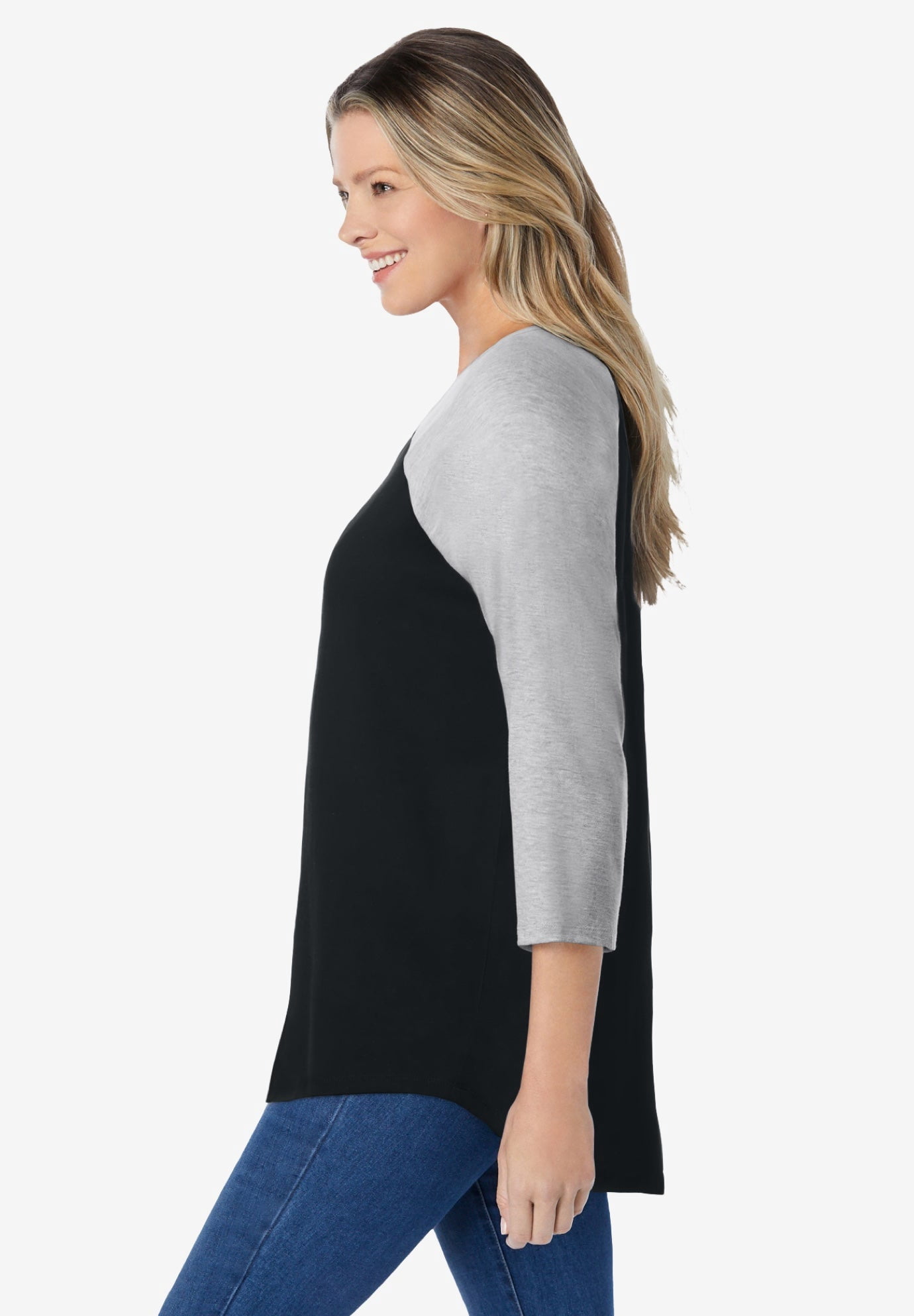 Woman Within Plus Size Three-Quarter Sleeve Baseball Tee