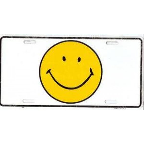 Smiley Face on White License Plate