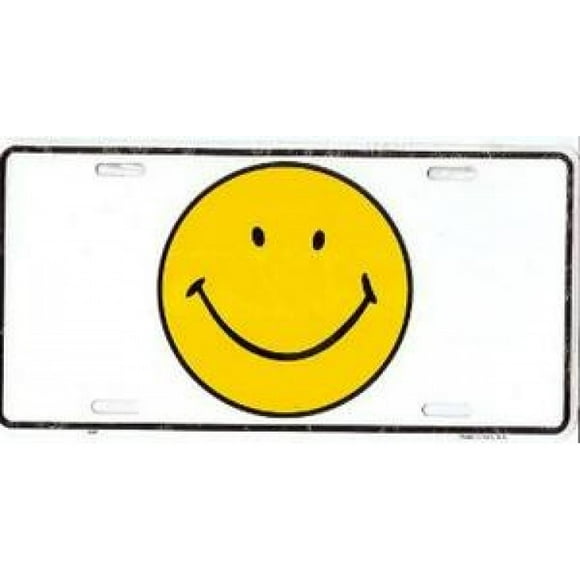 Smiley Face on White License Plate