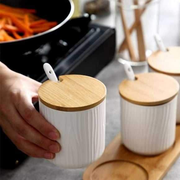OnePine set of 2 ceramic spice jars sugar bowl ceramic sugar bowl with spoon and d for tea sugar salt spices at home and kitchen