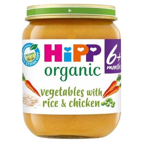 HiPP Organic Vegetables with Rice & Chicken Baby Food Jar 6+months 125g, British Import (Pack of 2)