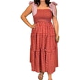 thumbnail image 6 of Square Neckline Women Floral Print Sleeveless Smock Long Ruffle Dress, 6 of 6