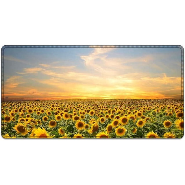 Large Mouse Pad 31.4 x 15.7inches 3mm XXL Extended Gaming Mouse Pad Mat with Non-Slip Base Stitched Mousepad for Computer,Office,Keyboard and Laptop-Evening Sunflower,Waterproof Desk Mat