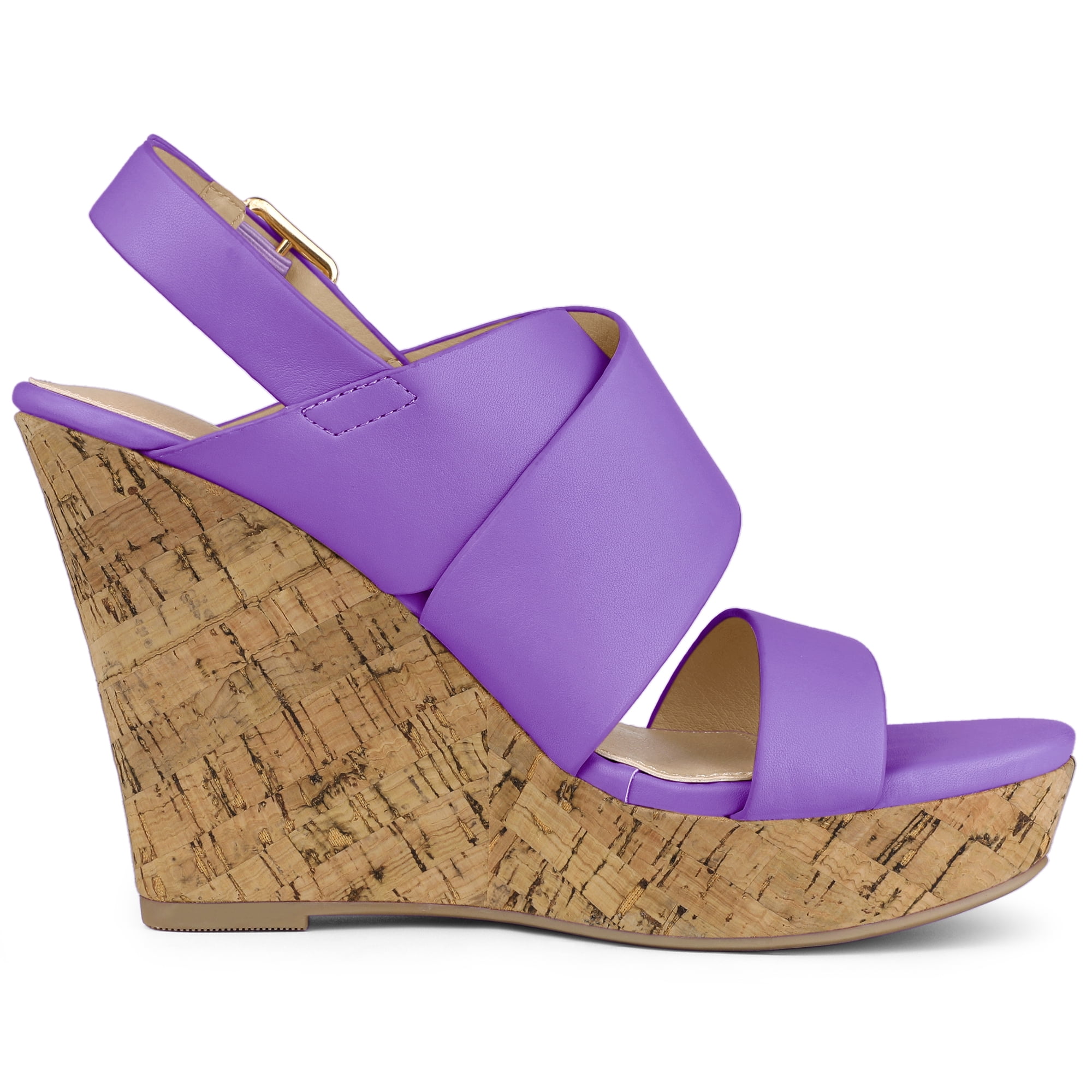 DARING DIVA Women's Wood Strappy Platform Wedge Sandals Purple US8/UK 6/EU 38.5