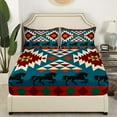 thumbnail image 3 of Erosebridal Tribal Aztec Sheet Set Full, Western Horse Bedding Sets Full Size, Rectangle Geometry Decor 4pcs, 3 of 7