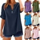 thumbnail image 1 of Camisas de manga larga,Camiseta informal de manga corta con cuello redondo para mujer, mezcla de algodón y lino, blusa holgada para verano, para usar en casa, sopatenor, 1 of 9