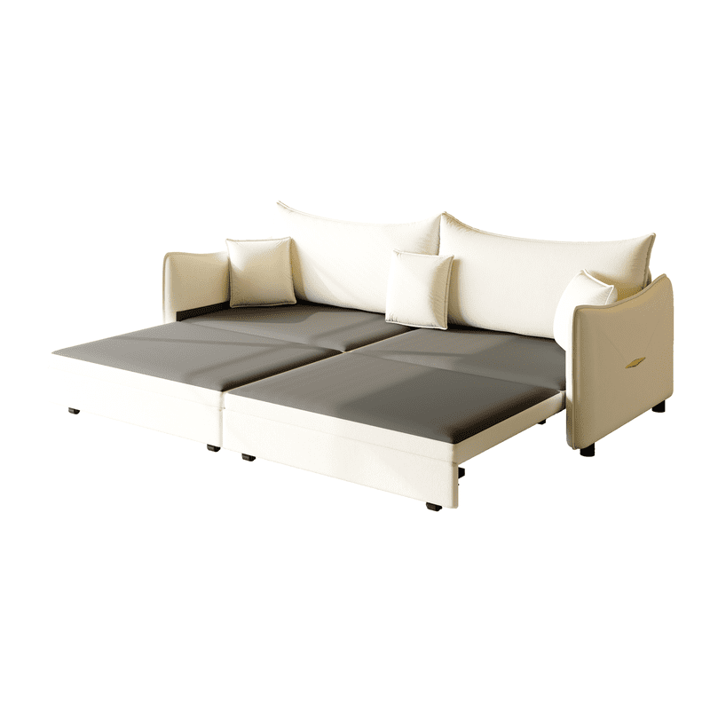 3-in-1 Convertible Pull Out Sofa Bed, 81.9'' King Size Sleeper Sofa Bed with Golden Accent Trim, Velvet 3-Seater Couch with 3 Pillows for Living Room, Small Space, Apartment