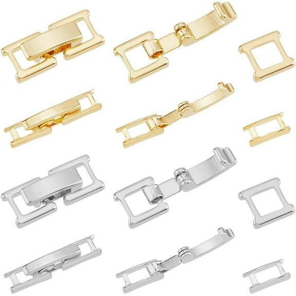 16Pcs 4 Styles 15mm/16mm Real 24K Gold Fold Over Clasps Golden Brass Bracelet Necklace Jewelry Extender Foldover Extension Clasps Watch Band Clasps Closure End Caps for Jewelry Extender Colorful