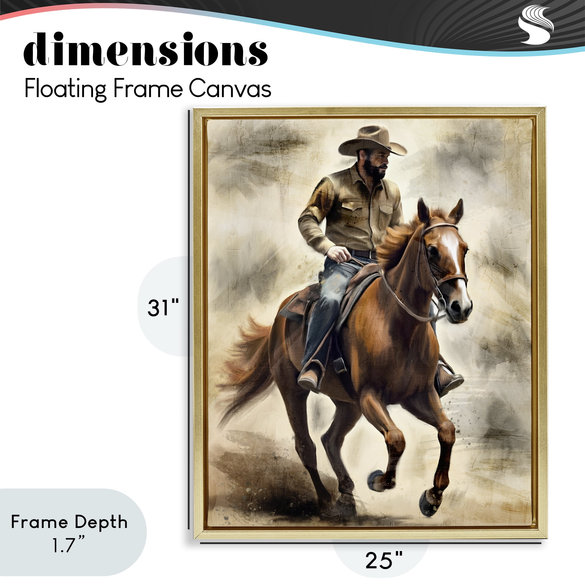 Stupell Industries Gallop Horse & Cowboy Gold Framed Floater Canvas Wall Art, design by Kim Allen