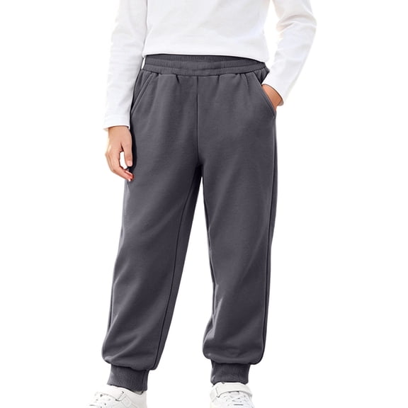 CYRBOKO Sweatpants for Boys, Casual Comfy Elastic Waist Cotton Joggers with Pockets Dark Gray Size 8 T