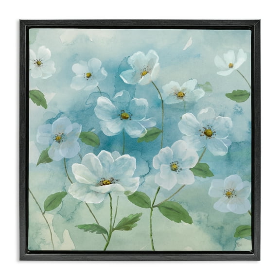 Stupell Industries Lovely Flowers on Blue Plants & Flowers Painting Black Floater Framed Canvas Art Print Wall Art, 18 x 18