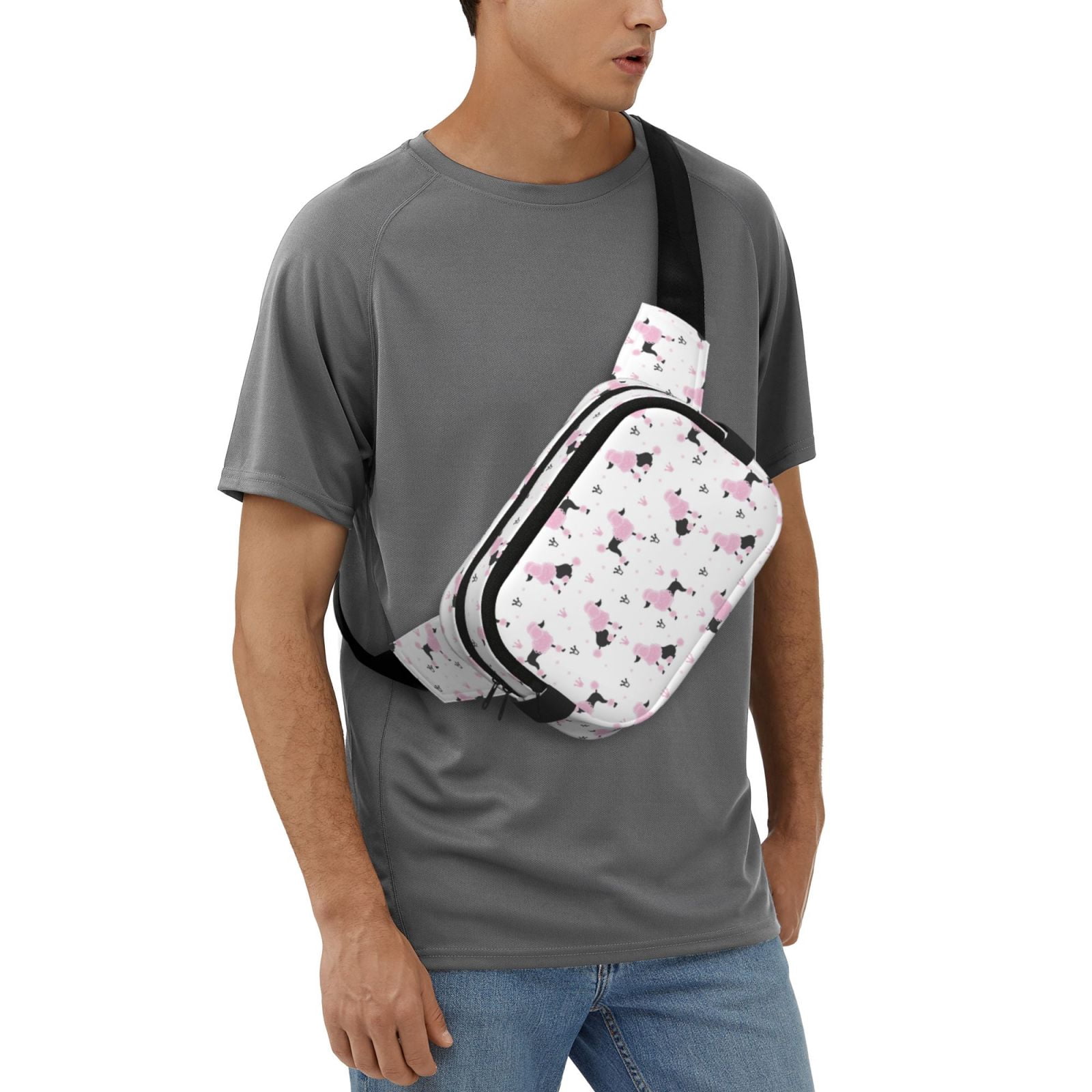 Picia Cute Poodle Dog Print Square Double-Layer Waist Bag Mini Adjustable Waist Belt Bag Exercise Running Travel Hiking