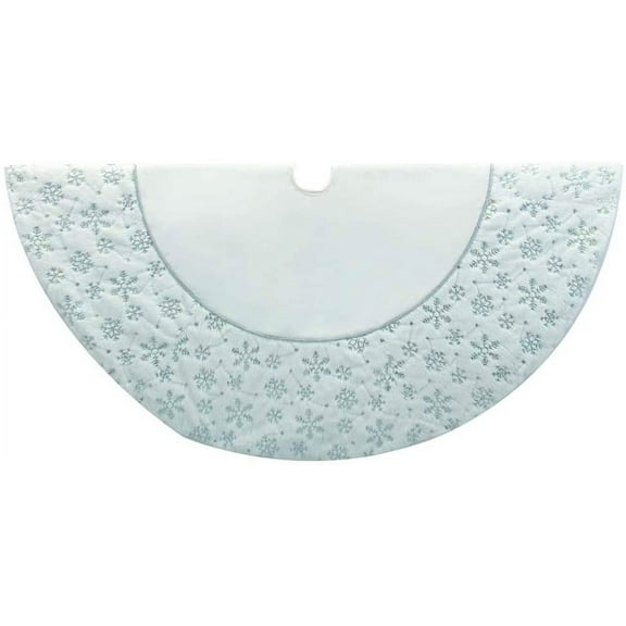 Kurt Adler 54-Inch White and Silver Velvet Sequin Snowflake Treeskirt