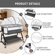 Baby Bassinet, HDJ Baby Bedside Sleeper Bassinet with Storage Basket for Infant, Bedside Crib for 0-6 Months, Dark Gray