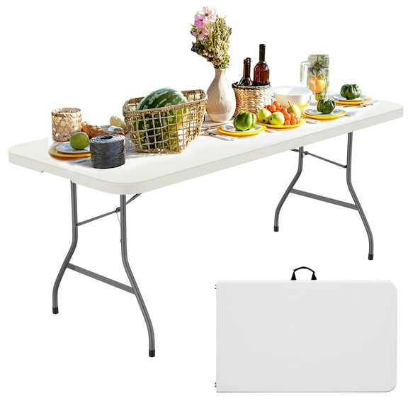SUMKEA 6ft Rectangle Banquet Folding Table for Indoor and Outdoor, White