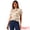 Beige-Floral, variant on Women's Floral Ruffled Neck Short Sleeves Top Blouse M White