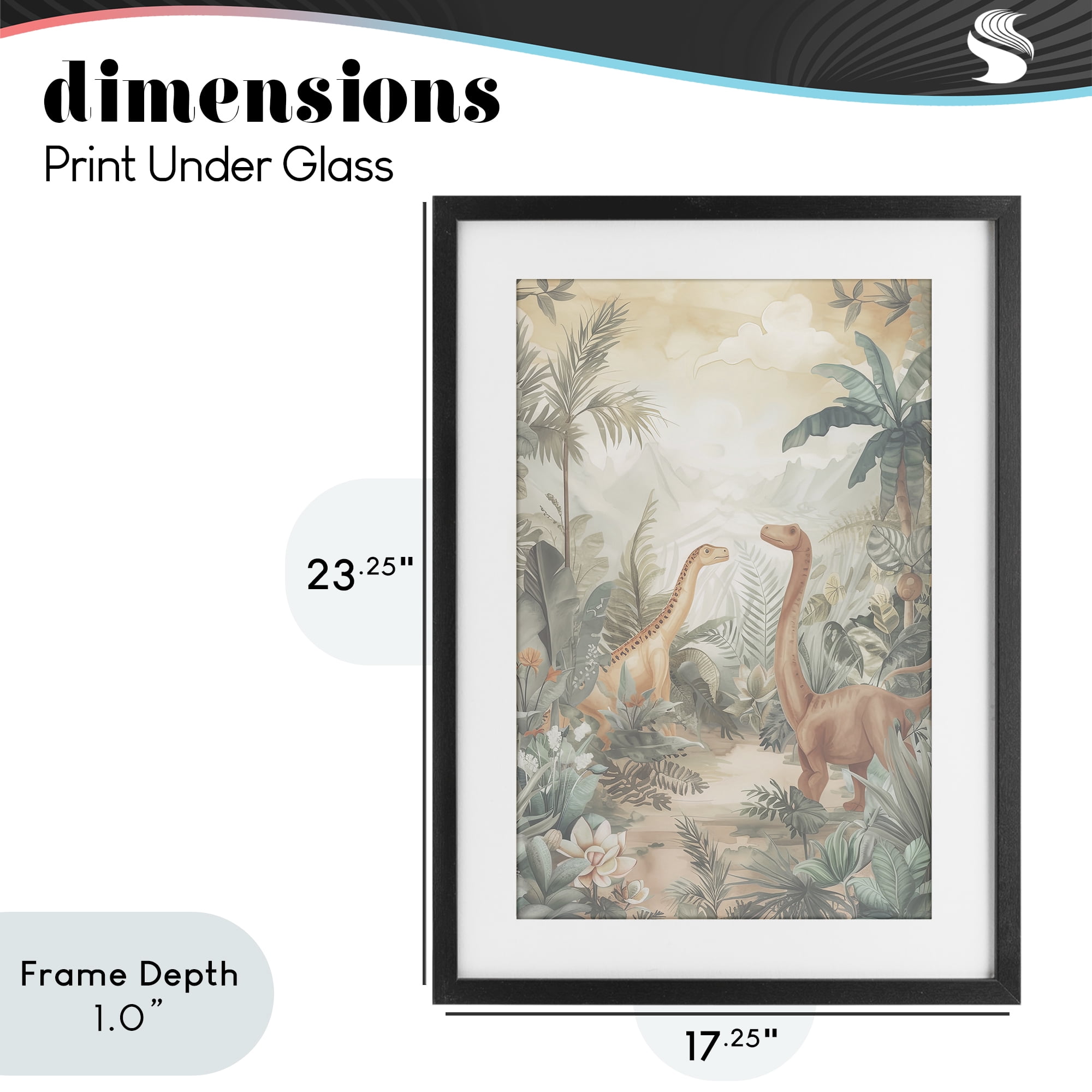 Stupell Industries Muted Dinosaurs in Jungle Black Framed Print Under Glass, design by Ray Powers