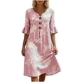 thumbnail image 2 of Dolkfu Short Sleeve Women'S Fall&Winter Dresses V-Neck Refreshing Mid-Length Pink Dresses Floral Classic Relaxed Fit Printed Shift Dresses Pink,Xl, 2 of 5