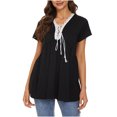 thumbnail image 1 of Blusa de encaje con cuello en V informal para mujer a la moda, camiseta de manga corta, Tops ajustados de verano Fridja  gope4896, 1 of 7