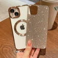thumbnail image 4 of Compatible with iPhone 13 Magnetic Glitter Case, Luxury Plating Cute Bling Clear Phone Case, Compatible with MagSafe for Women Girls with Camera Protector Back Cover - Gold, 4 of 6