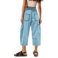 thumbnail image 3 of Lumtrix Womens&nbsp;Capri&nbsp;Pants Barrel Sweatpants Baggy Wide Leg Lounge Pants Summer Travel Pants Beach Vacation Trousers Sky Blue 2XL, 3 of 4