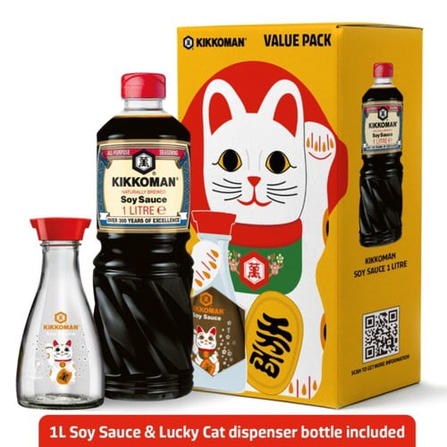 Kikkoman Lucky Cat Soy Sauce Value Pack 1L, British Import (Pack of 2)