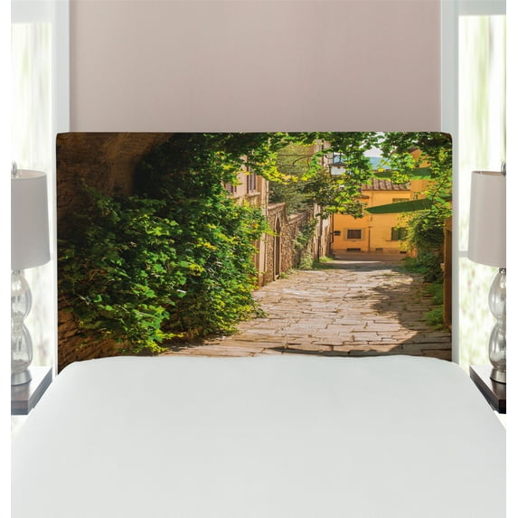 Medieval Headboard, Streets of Tuscany Old Mediterranean Middle Age Town European High Culture Italy, Upholstered Decorative Metal Bed Headboard with Memory Foam, Twin Size, Multicolor, by Ambesonne