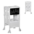 thumbnail image 1 of Qaba Kids Kitchen Helper Foldable Step Stool Toddler Kitchen Stool with Blackboard Lockable Handrail for 3-6 Years old Grey, 1 of 9