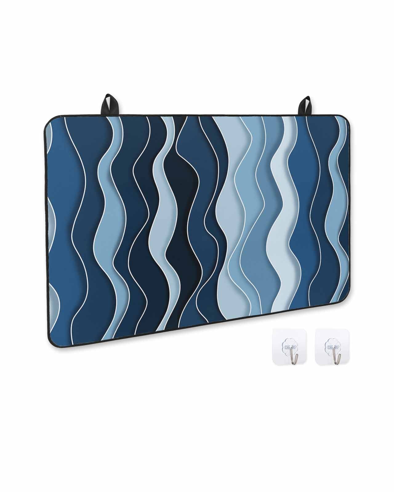 nqOlkjepod Large Induction Cooktop Protector Mat 36"x21", Abstract Blue Moire Stove Top Covers for Electric Stove, Gradient Coastal Ocean Geometric Waves Stove Burner Cover Mats Stove Cover