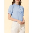 thumbnail image 6 of INSPIRE CHIC Women's Ruffled Button Down Shirt Short Sleeves Solid Work Office Blouse M Light Blue, 6 of 7