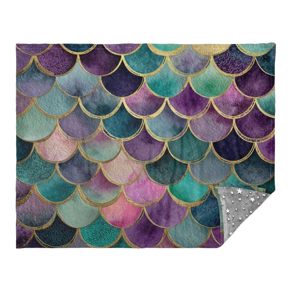 Wobogo Mermaid Scales Flannel Blanket Fluorescent Effect in The Dark Four Seasons of Comfortable and Soft Skin Friendly Sheet 70×55in