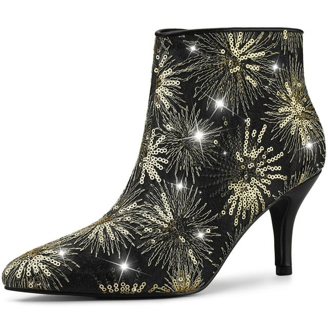 Unique Bargains Bottines à Talons Hauts en Dentelle à Paillettes pour Femmes