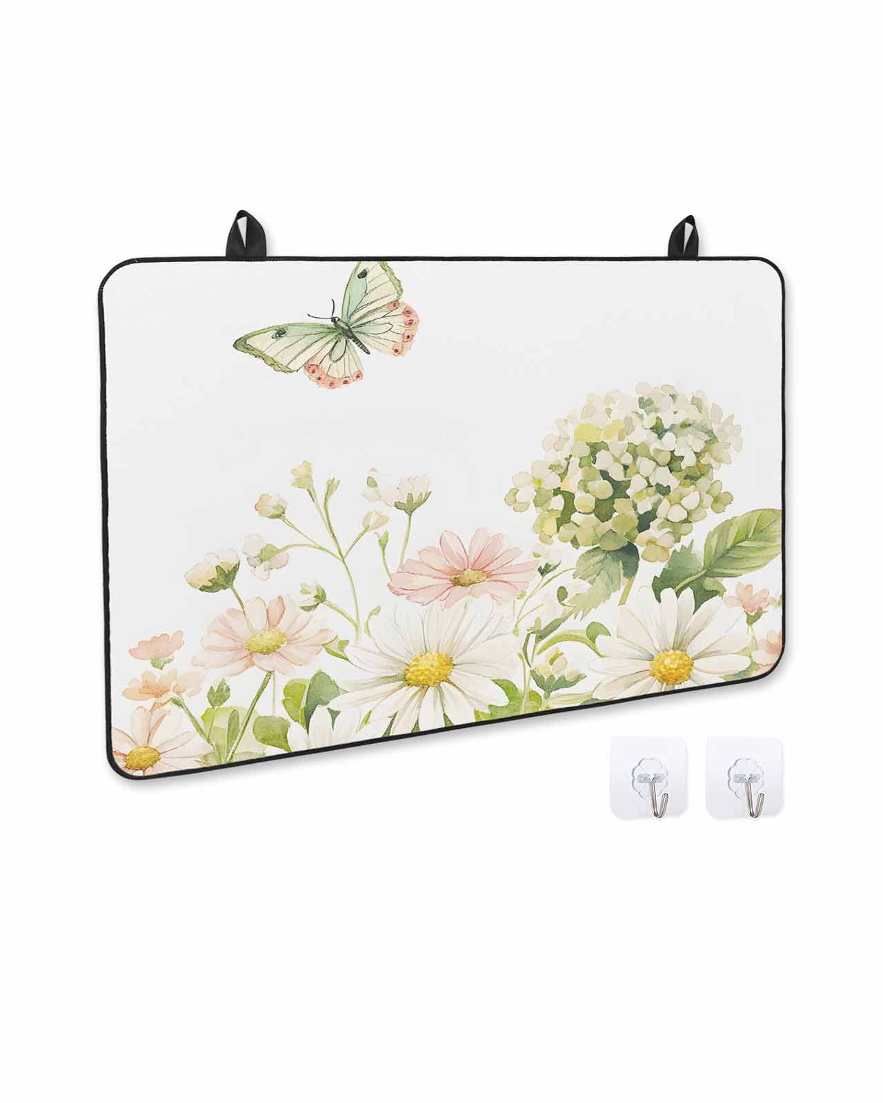 nqOlkjepod Large Induction Cooktop Protector Mat 24"x21", White Spring Floral Stove Top Covers for Electric Stove, Farmhouse Flower Summer Botanical Stove Burner Cover Mats, Glass Top Stove Cover