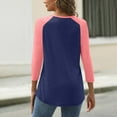 thumbnail image 3 of ADSSDQ Womens Tops 3/4 Sleeve Button Down Shirts Henley V Neck Loose Casual Blouses Color Block Tshirts Fall Clothes Fashion 2025 Navy XL, 3 of 4