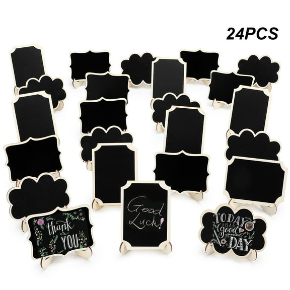 sixwipe 24 Pcs Mini Chalkboard Signs, Small Chalkboard Labels with Easel Stand, Wooden Blackboard for Table Numbers, Food Signs, Wedding Signs, Place Cards and Event Decoration