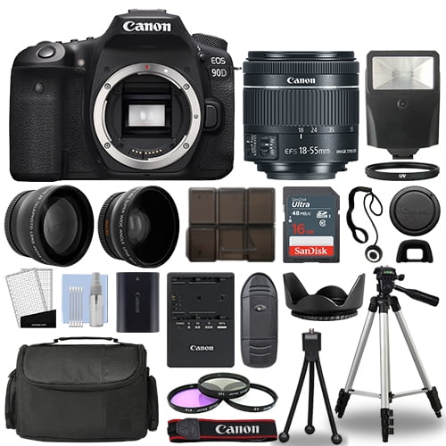 Canon EOS 90D DSLR Camera Body + 3 Lens Kit 1855mm IS STM + 16GB