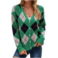 thumbnail image 2 of Pntutb Mujer Primavera y Otoño Diamond Check Colorblock Knit Button Manga Larga Cardigan Chaqueta Suéter top Selecciones Flash Pntutb Pntutb-4818, 2 of 9