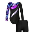 thumbnail image 4 of iiniim Kids Girls Sparkle Ballet Dance Long Sleeve Gymnastics Leotard with Yoga Shorts Set Tracksuit 4-14 A Starry Black 8, 4 of 7