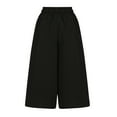 thumbnail image 5 of CLOISE Capri Pants for Women with Pockets Stretch Wide Leg Pants Elastic High Waisted Palazzo Pants Summer Casual Fashion Solid Loose Lightweight Cropped Flowy Trousers Black XL, 5 of 7