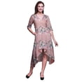 thumbnail image 1 of Bimba Cotton Pink Ranunculus & Chrysanthemum Floral Printed Ladies Asymmetrical Pocket ShiftÂ&nbsp;DressÂ&nbsp;Short Sleeve V Neck MidiÂ&nbsp;Dress-X-Large, 1 of 4