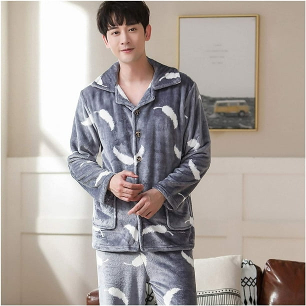 Pajamas Pajamas Winter Thicken Warm Soft Flannel Pajamas Sets for Men Long  Sleeve Solid Color Sleepwear Loungewear Homewear Home Clothes Soft 